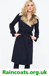 Fearne Cotton Navy Trench Coat with Faux Fur Collar